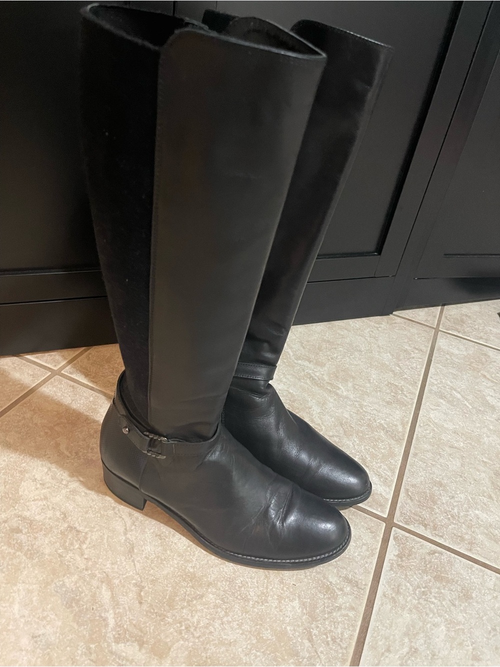 Aquatalia by Marvin K Oralie Weatherproof Black Leather Tall Riding Boots